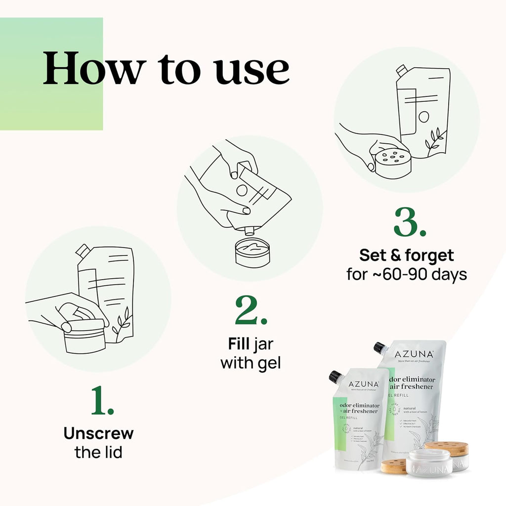 Azuna Air Freshener & Odor Eliminator for Strong Odor | 4 Room Kit Includes (4) 8 oz. Empty Luxe