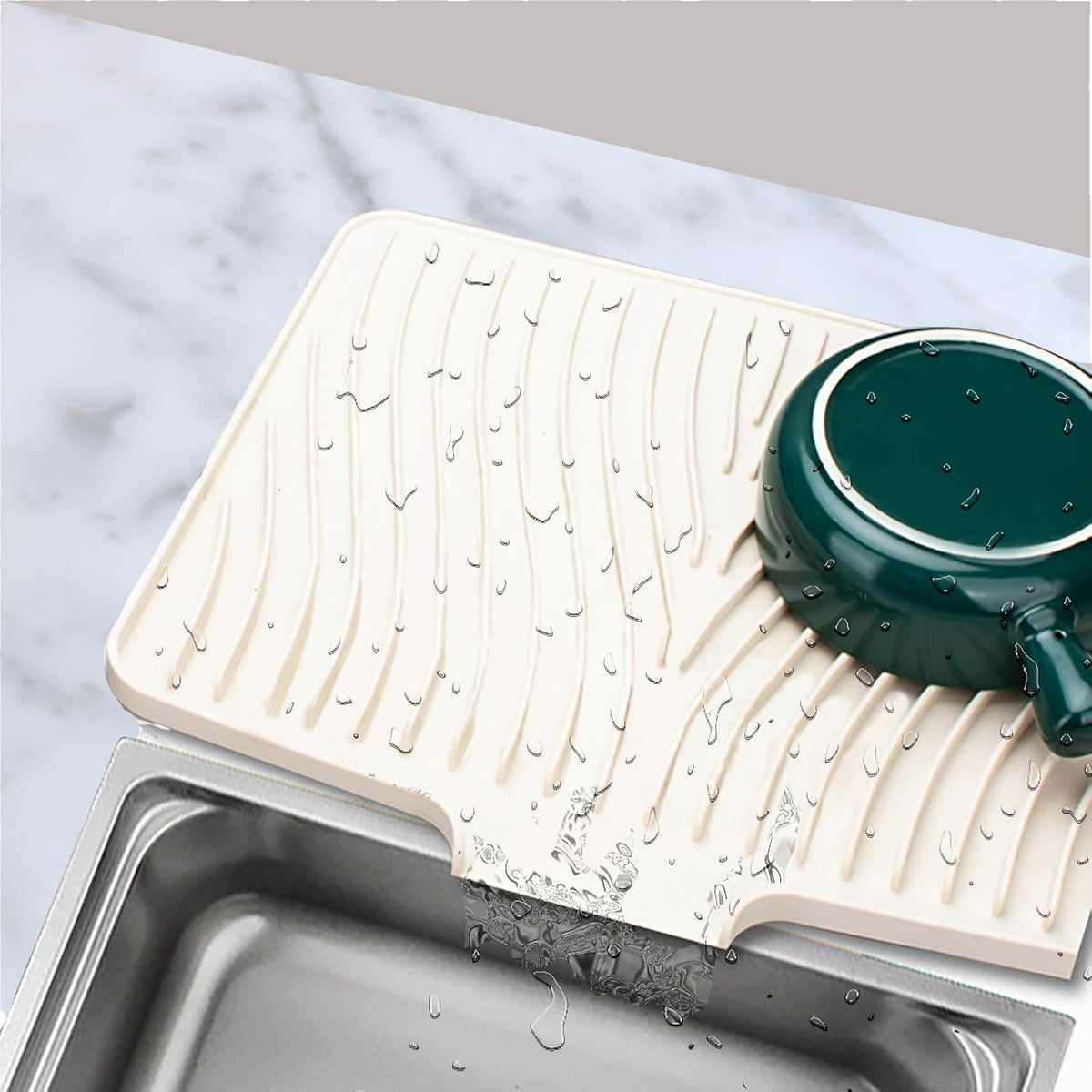 RoseFlower Dish Drying Mat, Large 15.7" x 13" Silicone Dish Mat Drying Kitchen Mat, Faucet Mat for
