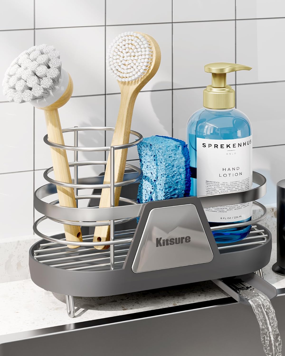 Kitsure Sponge Holder for Kitchen Sink - Space-Saving Kitchen Sink Caddy, Rustproof Metal Organizer