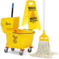 Simpli-Magic Side Press Wringer Combo Commercial Mop Bucket on Wheels, 35 Quart,Yellow, Including