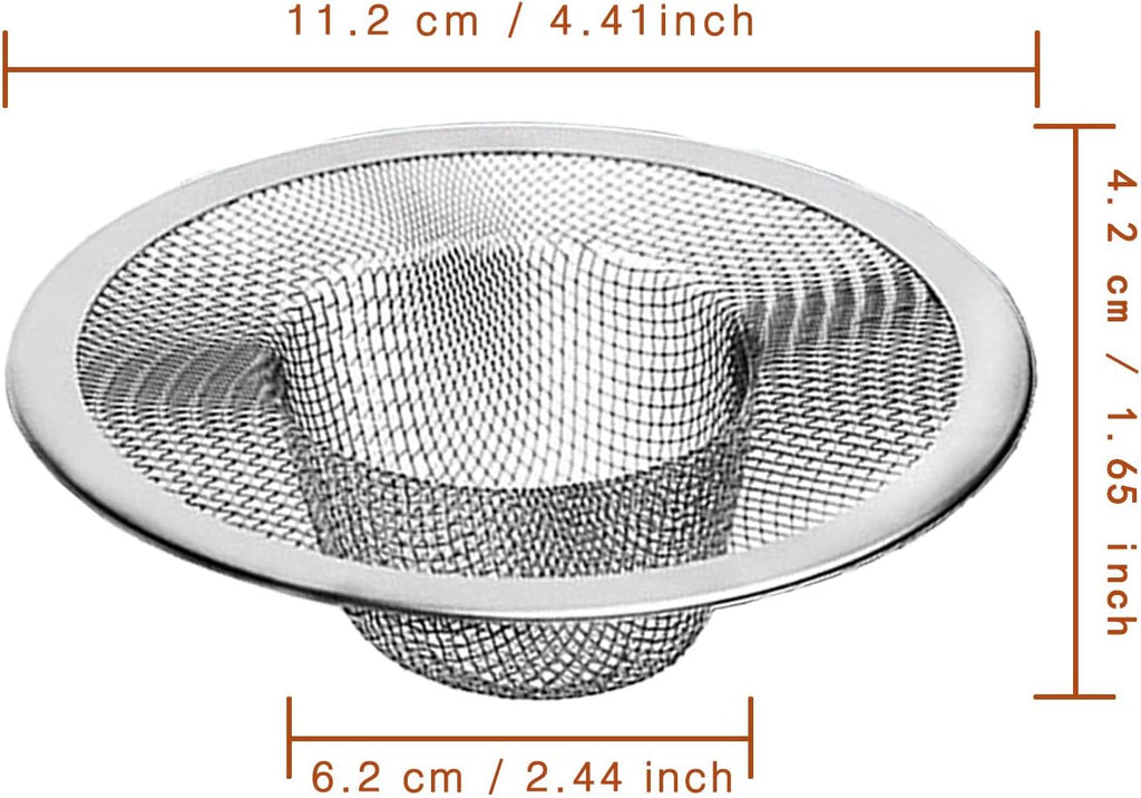 2pcs Heavy Duty Stainless Steel Slop Basket Filter Trap, 4.41" Top / 2.44" Mesh Metal Sink