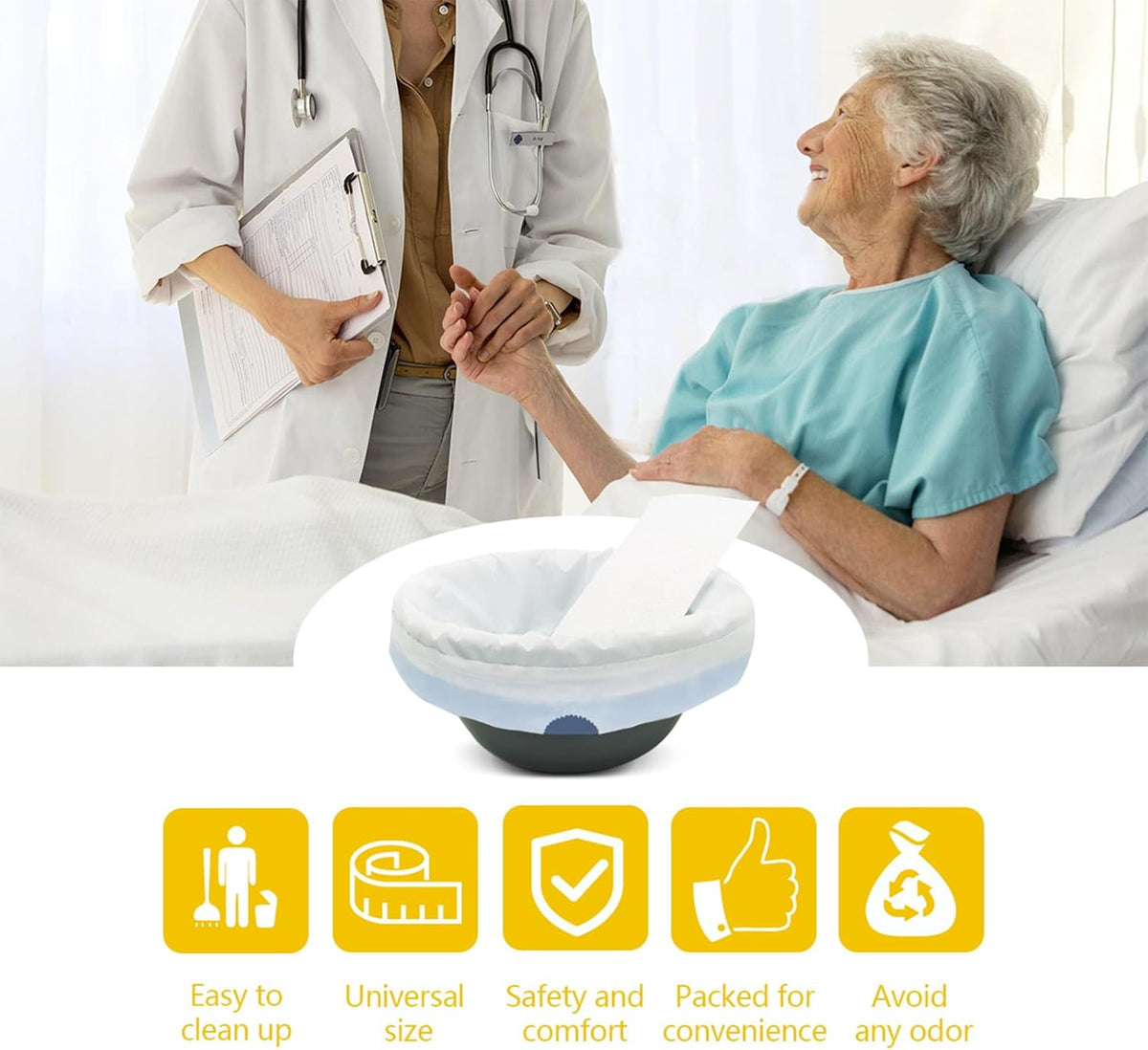 Senvok Commode Liners with Highly Absorbent Pads - 60 Pack | Lemon Scented | Leak-Proof Medical