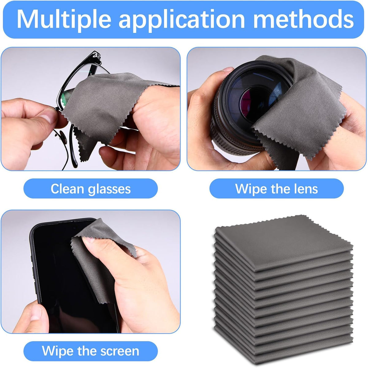 60 Pack Microfiber Cleaning Cloth for Glasses (5.5"x5.5"), Eye Glasses Clean Cloths Bulk Microfiber