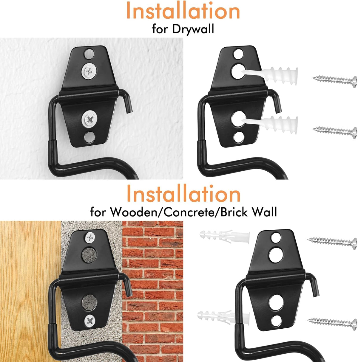 LIGHT DUST Broom Holder Wall Mount - 6 Pack Tool Hangers Garage Wall Hanging Organizer - Heavy Duty
