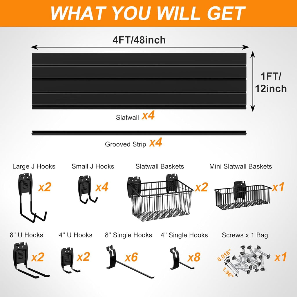 DoCred Slatwall Paneling Organizer, 4x4 FT PVC Garage Slat Wall Storage Systems, Heavy Duty Mounted