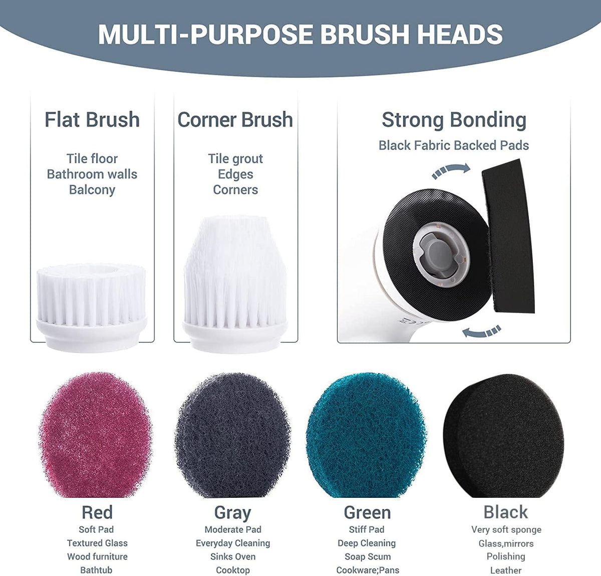 AIRSEE Electric Spin Scrubber, Cordless Power Rotating Brush, 2 Speeds, 6 Replaceable Brush Heads