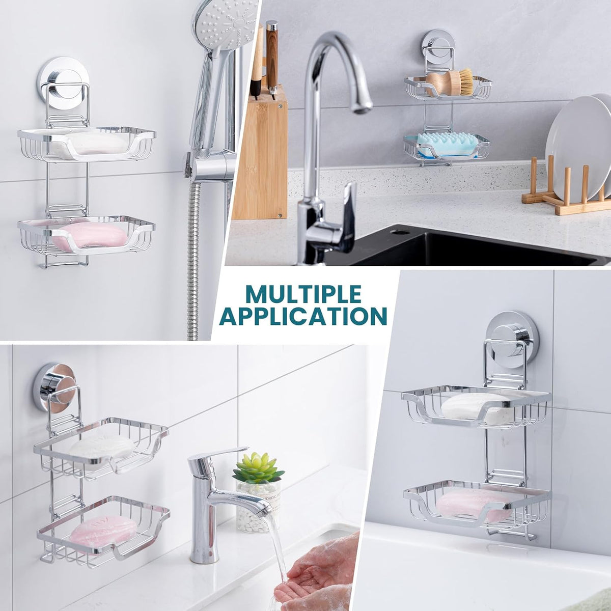 TAILI Double Layer Soap Dish Holder, Bar Soap Tray Suction Cup for Shower Wall, Draining for