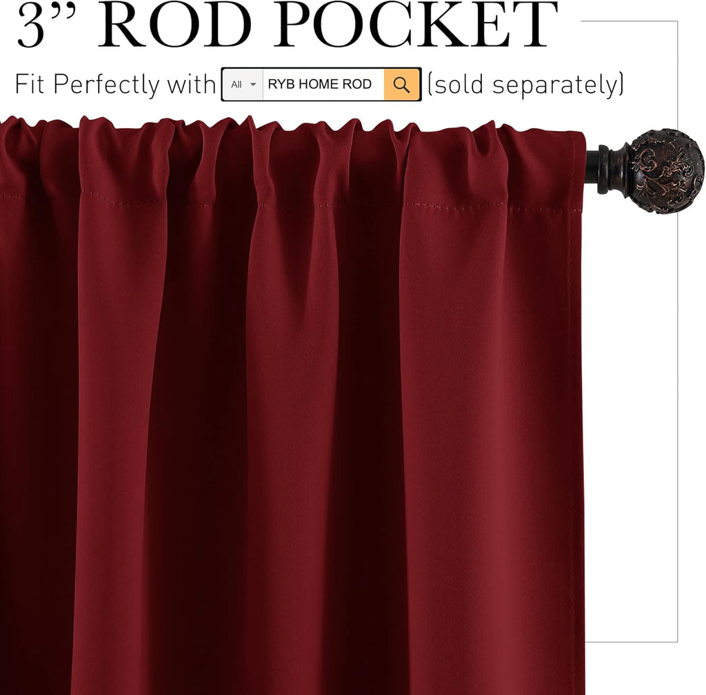 RYB HOME Kitchen Curtains 45 inch Length 2 Panels Set, Privacy Assured Drapes Room Darkening Small