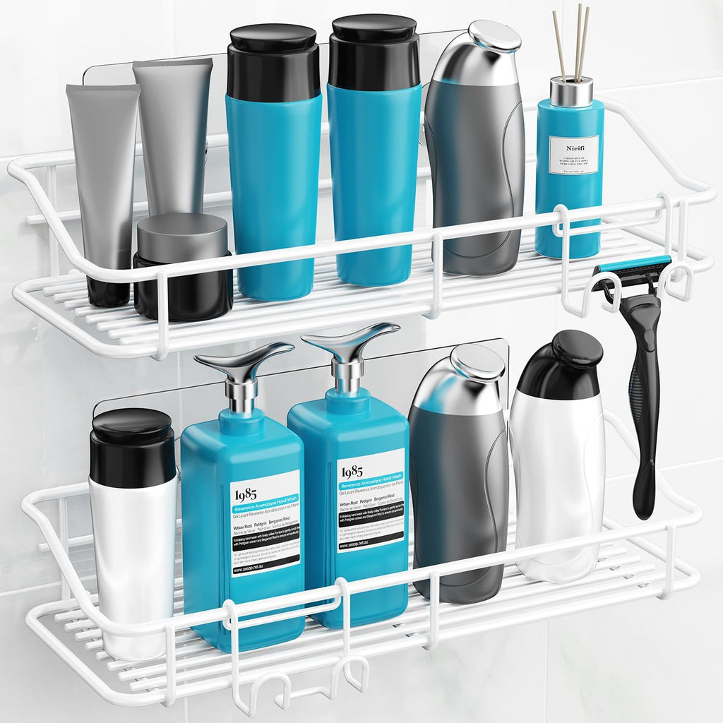 Nieifi Shower Caddy Shelf with Hooks Storage Rack Organizer Adhesive Stainless Steel Without