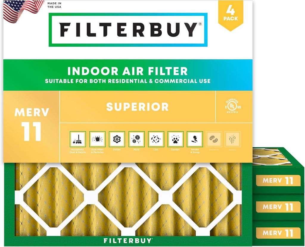 Filterbuy 18x18x2 Air Filter MERV 11 (MPR 1200) Allergen Defense Replacement (4-Pack)