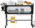 3 Tier Over The Sink Dish Drying Rack W/Clear Cabinet Door, Adjustable Dish Drainer Rack, Black