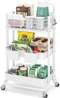 KINGRACK 3 Tier Rolling Cart, Metal Mobile Storage Shelf with Lockable Wheels, Prevent Falling