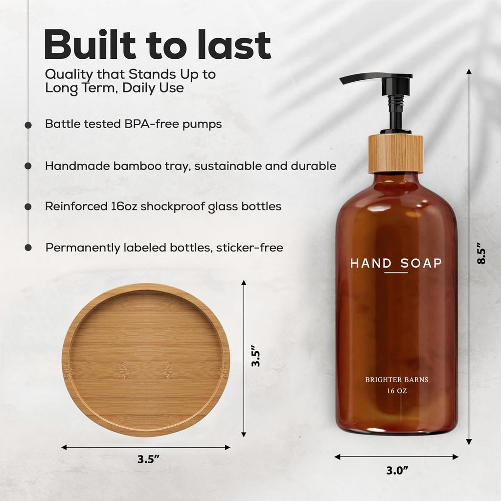 Amber Glass Hand Soap Dispenser Bathroom Set by Brighter Barns - Hand Soap Dispenser for Kitchen