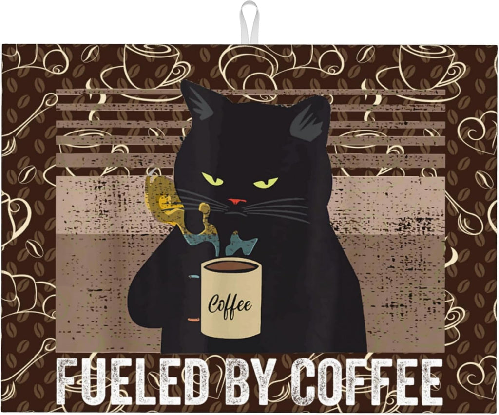 Vintage Cat Dish Drying Mat for Kitchen Counter Absorbent Reversible Retro Coffee Drying Pad