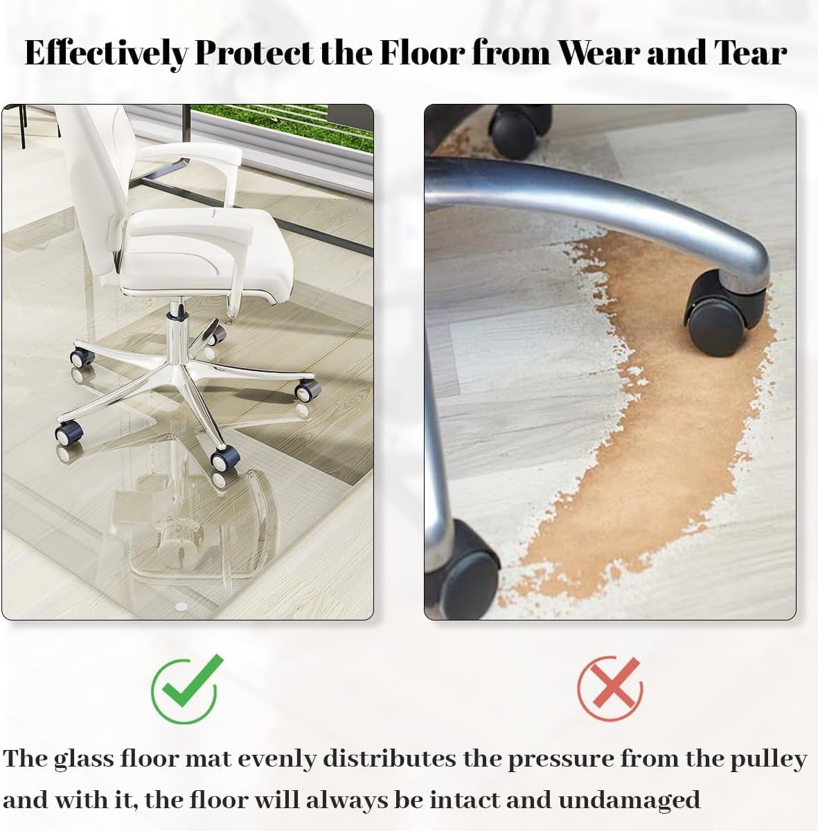 [Tempered Glass] 48" x 80" Glass Chair Mat, 1/5" Thick Office Chair Mat for Carpet or Hardwood