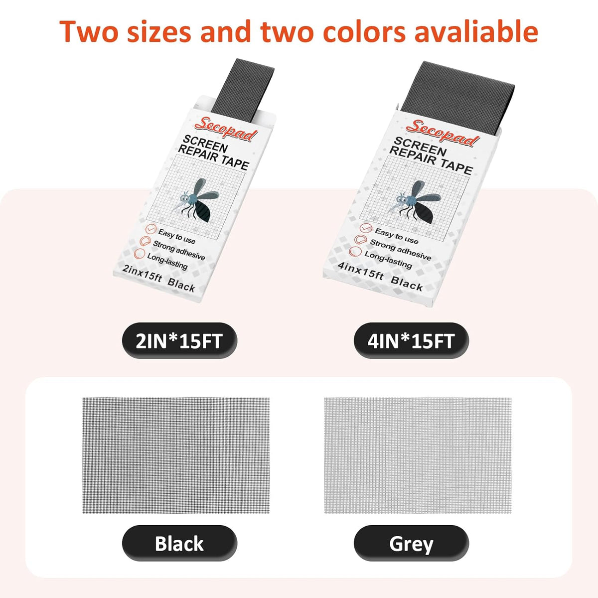 Black Screen Repair Tape, 2" X 180" (15FT) Window Screen Door Repair Kit, Strong Adhesive
