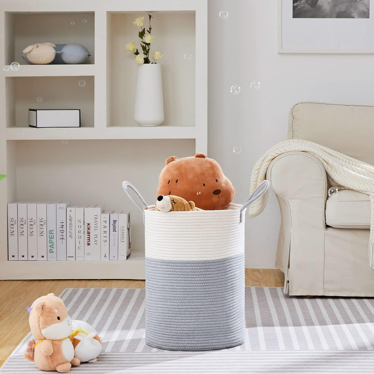 VIPOSCO Large Laundry Hamper, Tall Woven Rope Storage Basket for Blanket, Toys, Dirty Clothes in