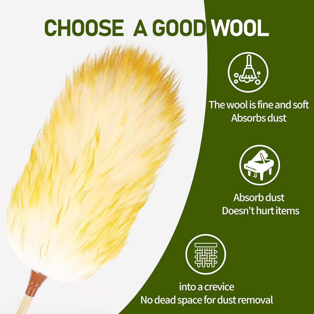 Natural Lambswool Duster 20 Inch Handheld with Wooden Handle Duster Dusting Tool for Blinds
