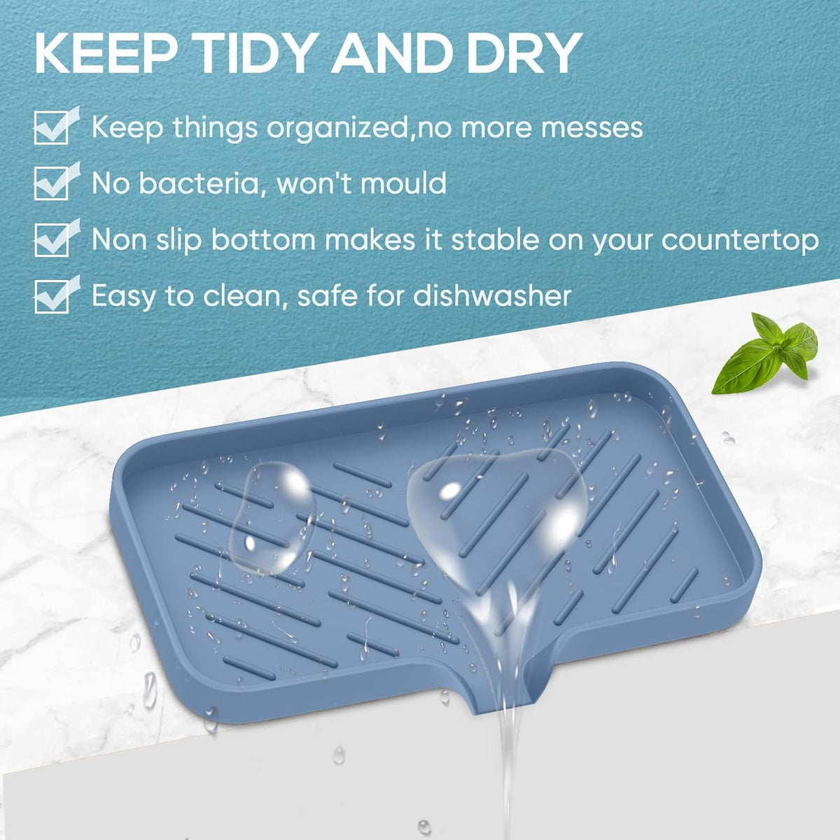 Silicone Sink Tray, Self-Draining Kitchen Soap Tray, Premium Silicone Soap Holder for Bathroom