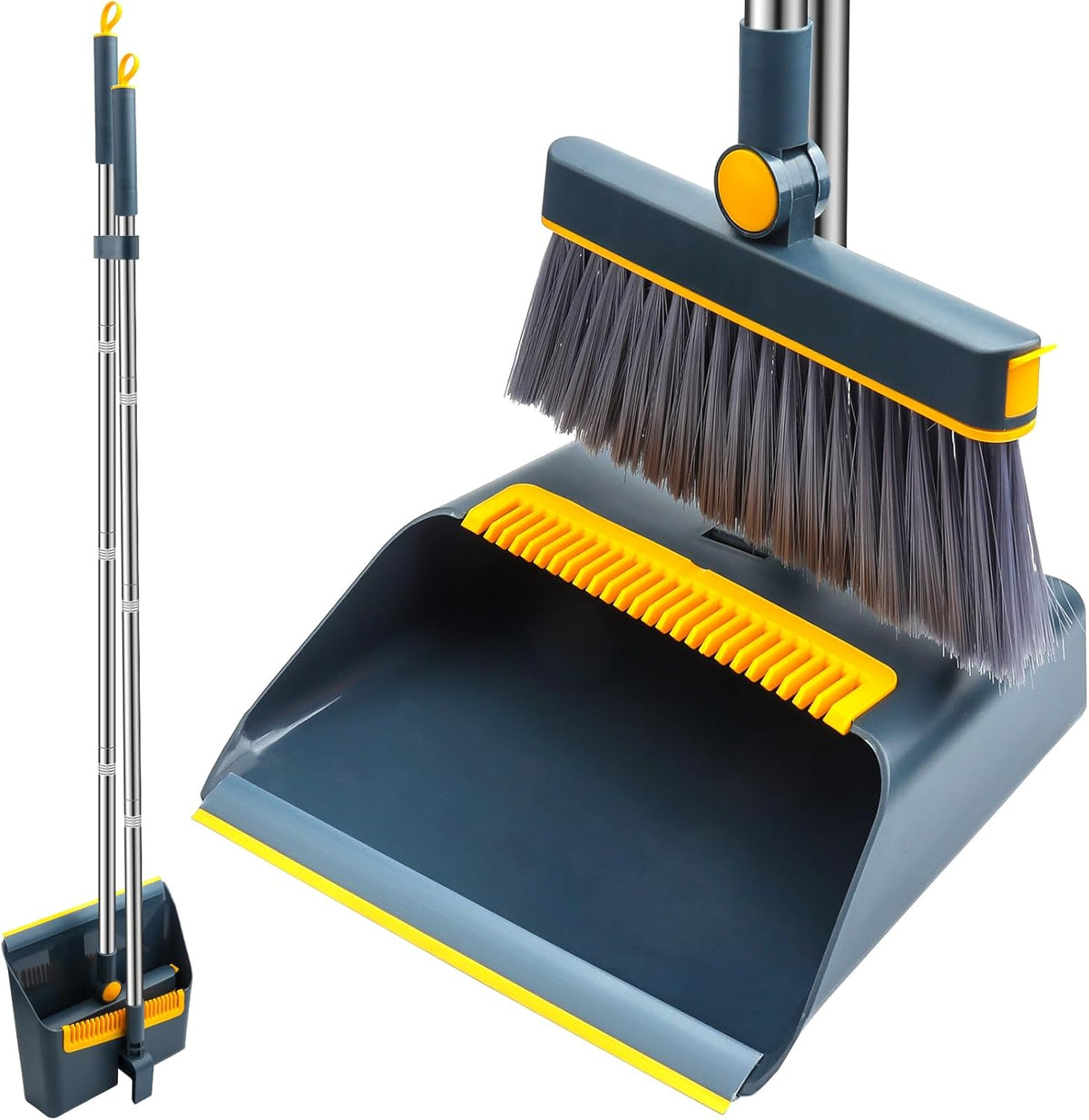 Long-Handled Broom and Dustpan Set, Windproof Broom Combination, 180-degree Rotating Brush Head