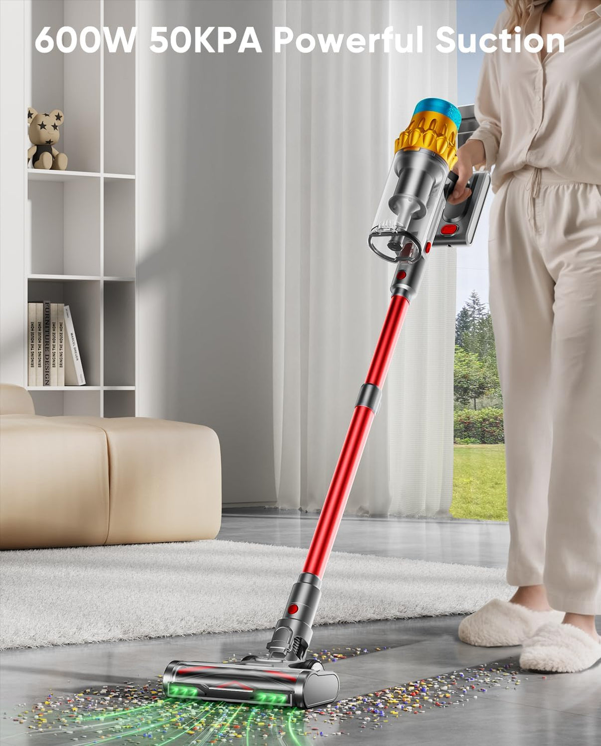 Cordless Vacuum Cleaner, 600W/50KPA, Max 70 Mins Runtime, Self-Standing Vacuum Cleaners for Home