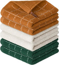 Artoid Mode Checkered Designed Cotton Beige Caramel Green Terry Kitchen Dish Cloths, 12x12 Inch