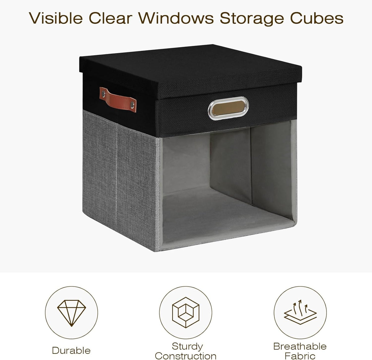 Fabric Storage Cubes with Clear Windows and Lids 11'' Foldable Storage Bins with 3 Handles