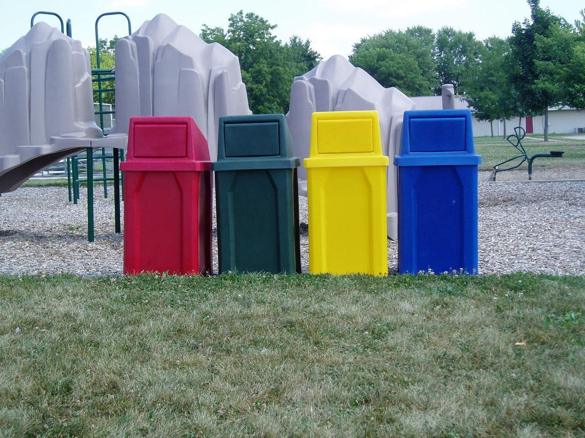 32 Gallon Square 100% Recycled Plastic Heavy Duty Commercial Outdoor or Indoor Trash Can with Push
