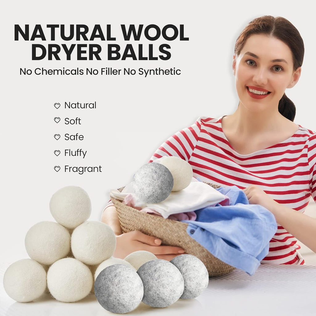 Roowest 32 Pieces Wool Dryer Balls Set 30 Reusable Wool Balls with 2 Muslin Bags Wool Laundry Balls