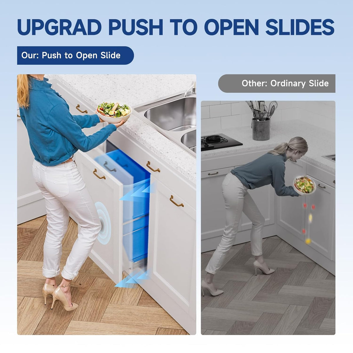 Insputer Double Pull Out Trash Can Under Cabinet with Push to Open Slides, Heavy Duty Under Sink