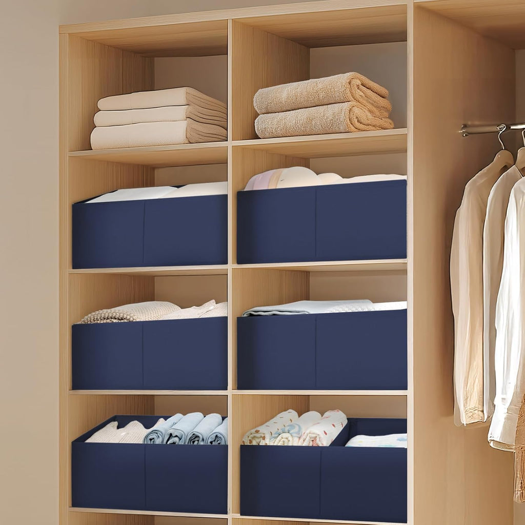 DIMJ Large Closet Shelf Organizer Bins 8Packs with Handles and Divider, Fabric Trapezoid Storage