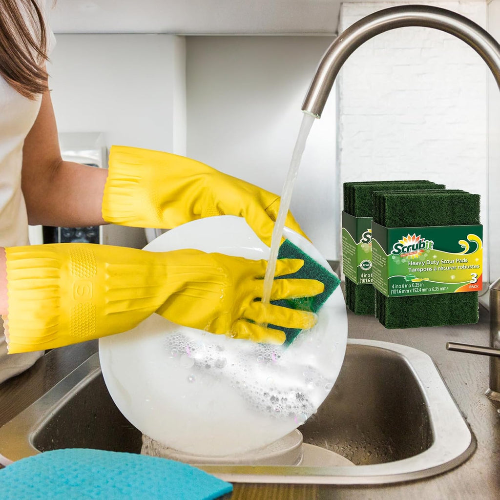 SCRUBIT Scouring Pads - Heavy Duty Scrub Pads for Cleaning Dishes - Non-Scratch - Reusable - Green