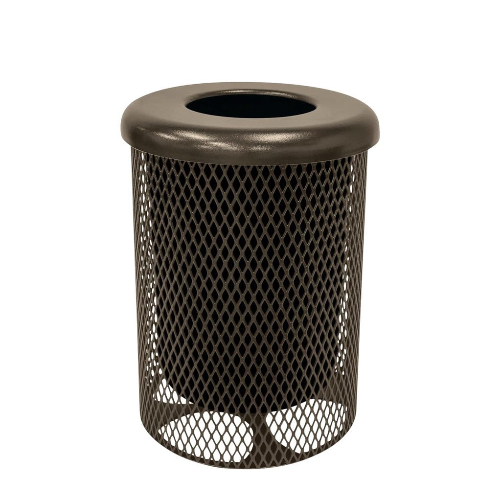 COATEDOUTDOORFURNITURE RFT-TXTBRW Heavy Duty Round Trash Receptacle with Flat Top, Liner Included