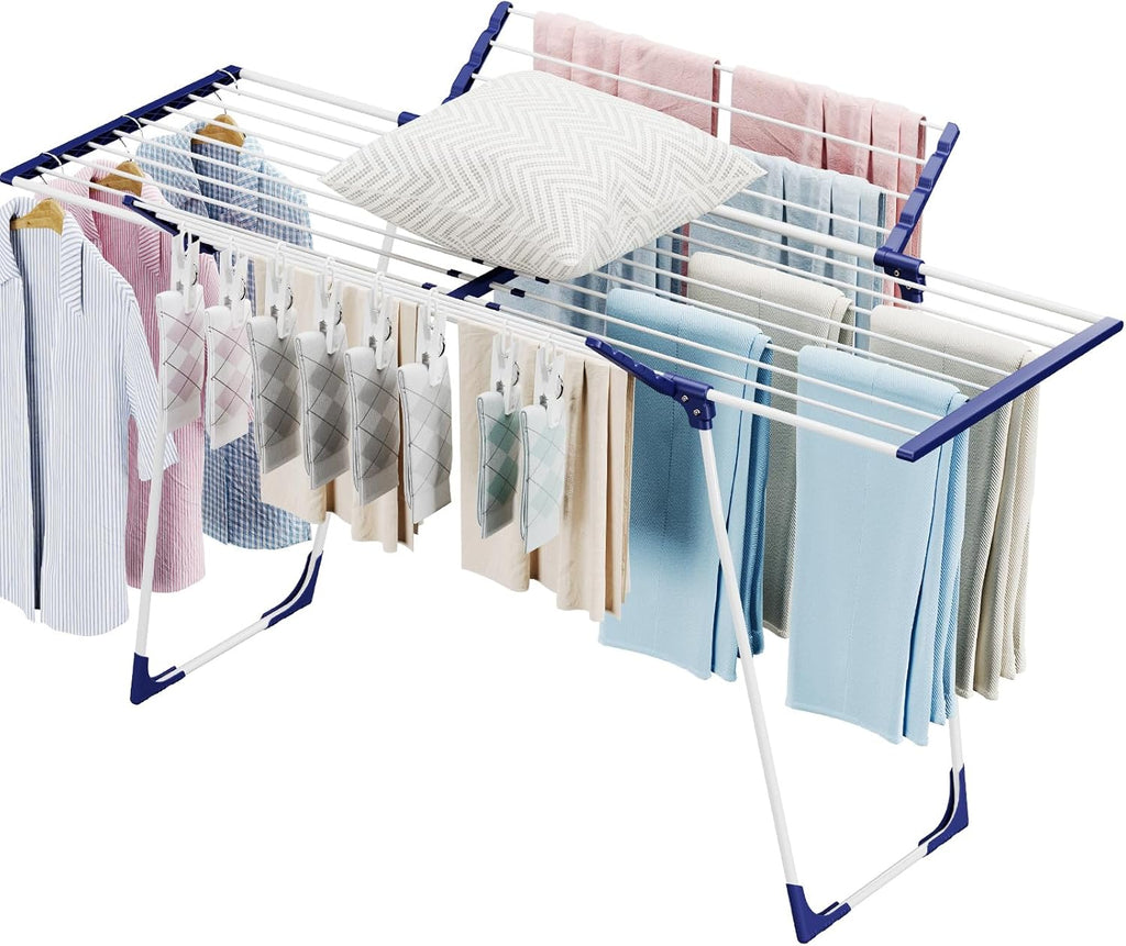 APEXCHASER Clothes Drying Rack, Foldable Gullwing Laundry Rack for Indoor Outdoor, 10pcs Clips with