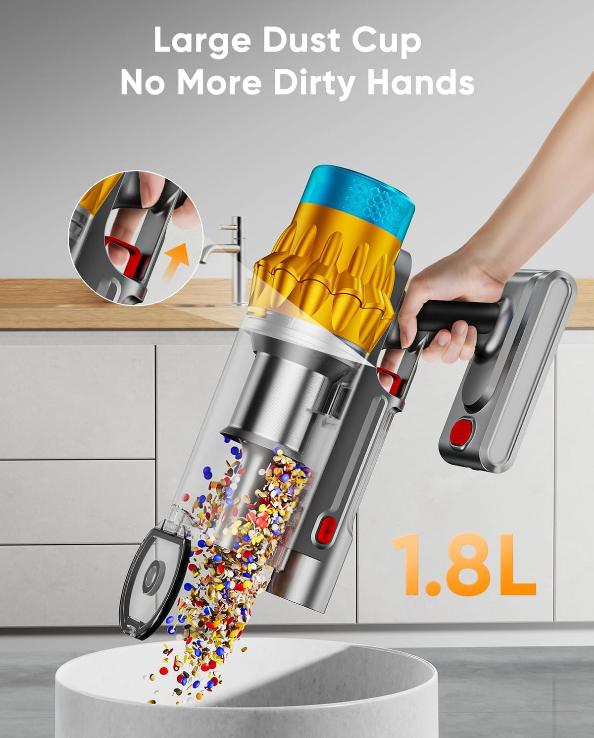 Cordless Vacuum Cleaner, 600W/50KPA, Max 70 Mins Runtime, Self-Standing Vacuum Cleaners for Home