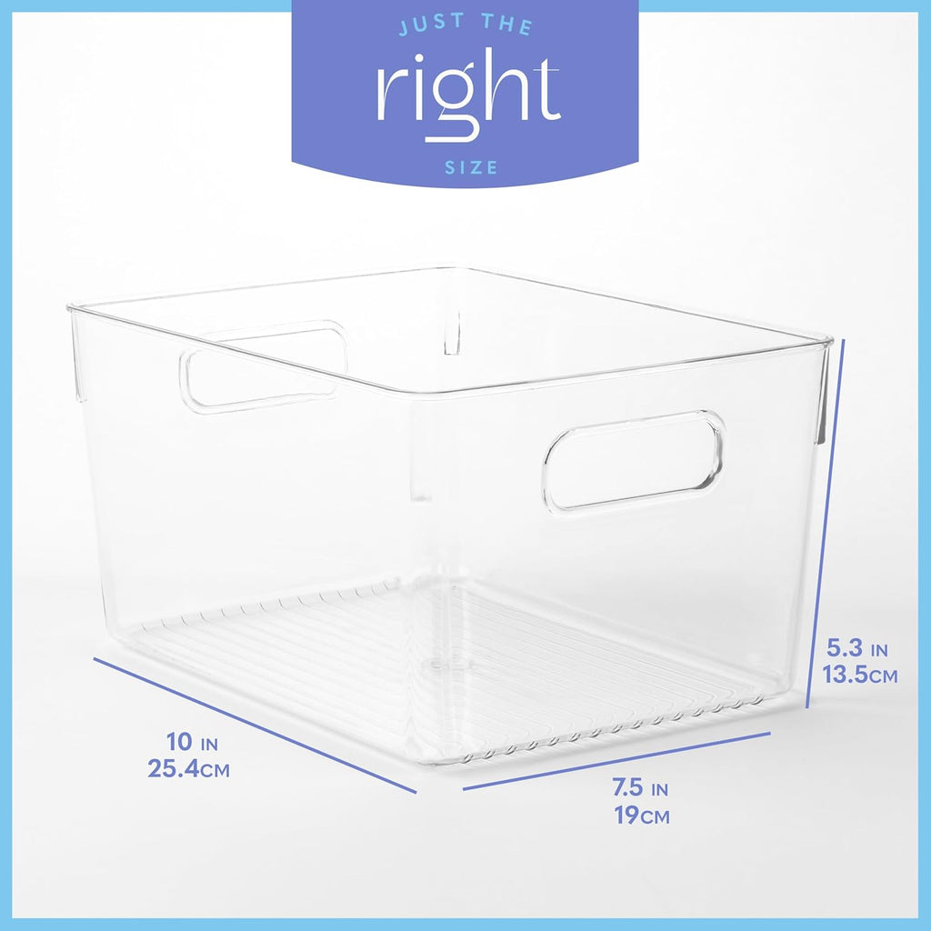 Plastic Food Storage 2 Pack Clear Container Bin with Handles for Organizing Kitchen, Pantry