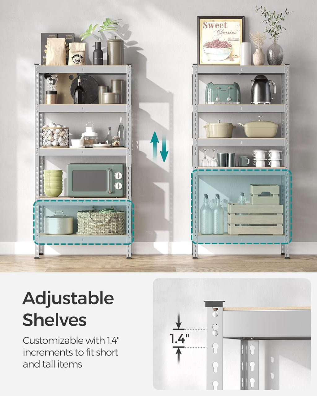 SONGMICS 5-Tier Storage Shelves, Load 2310 lb, Set of 2 Garage Storage, Boltless Assembly