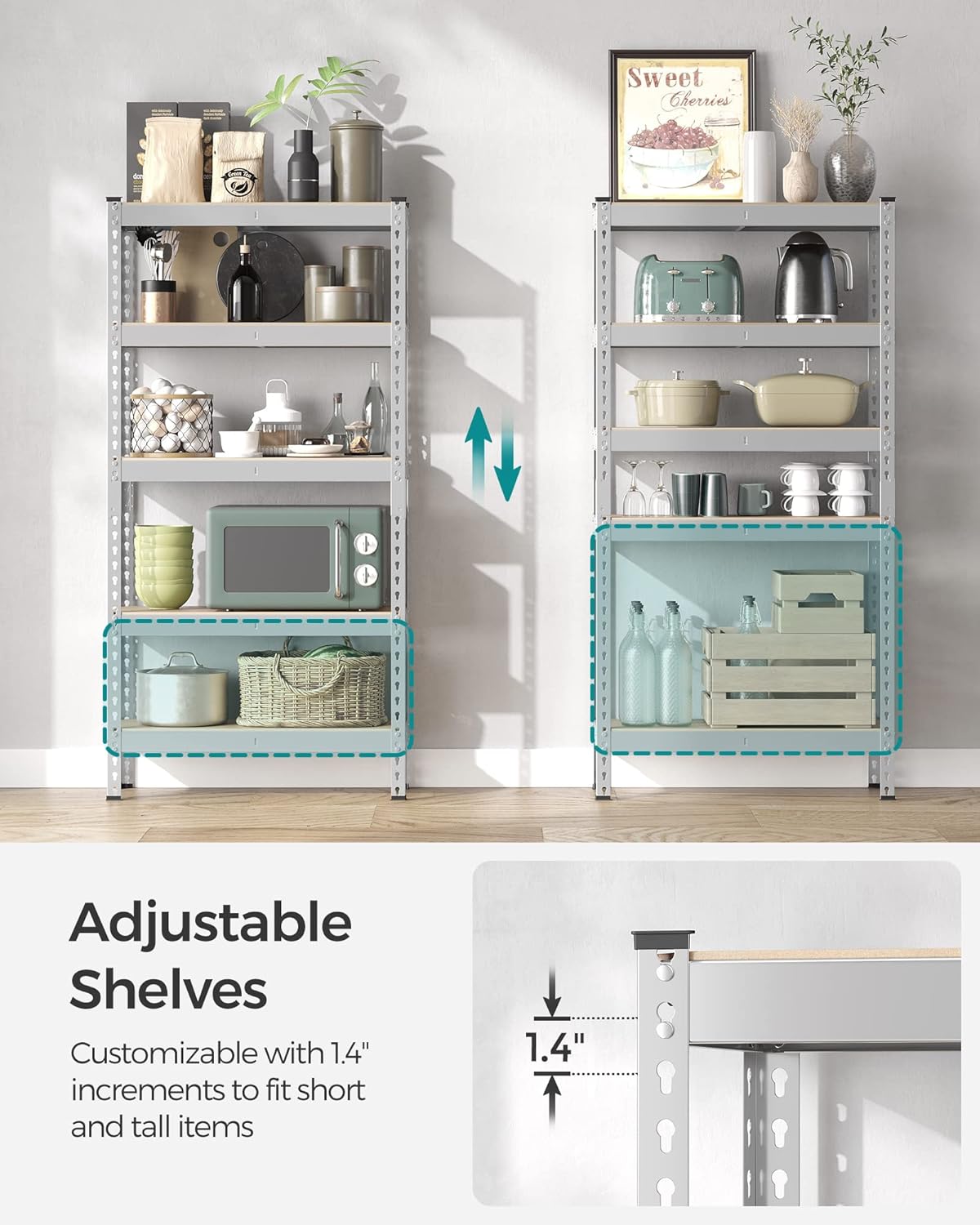 SONGMICS 5-Tier Storage Shelves, Load 2310 lb, Set of 2 Garage Storage, Boltless Assembly