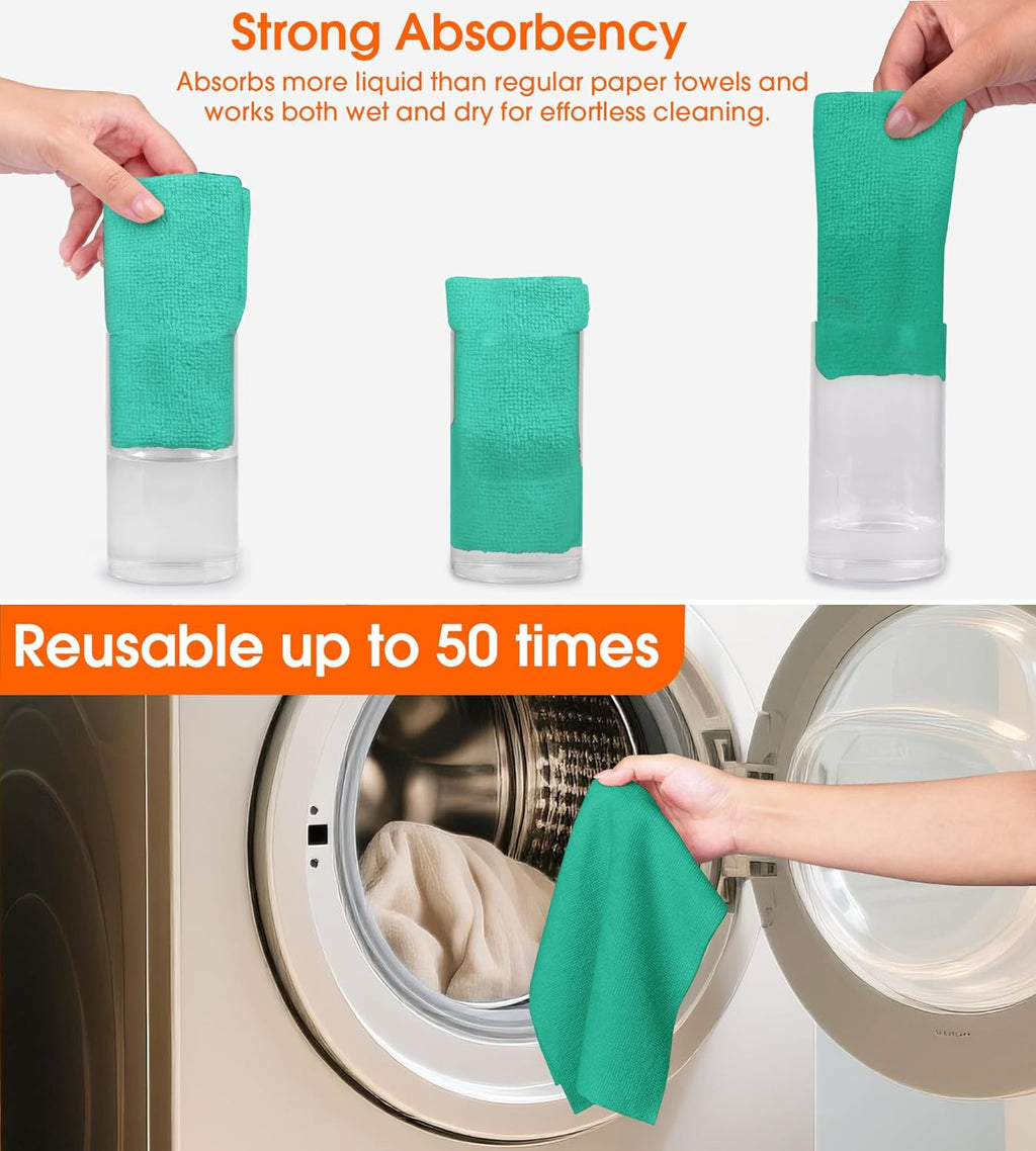 Roll of Microfiber Cleaning Cloth –100 Pack, Tear Away Microfiber Towels, Reusable, Washable