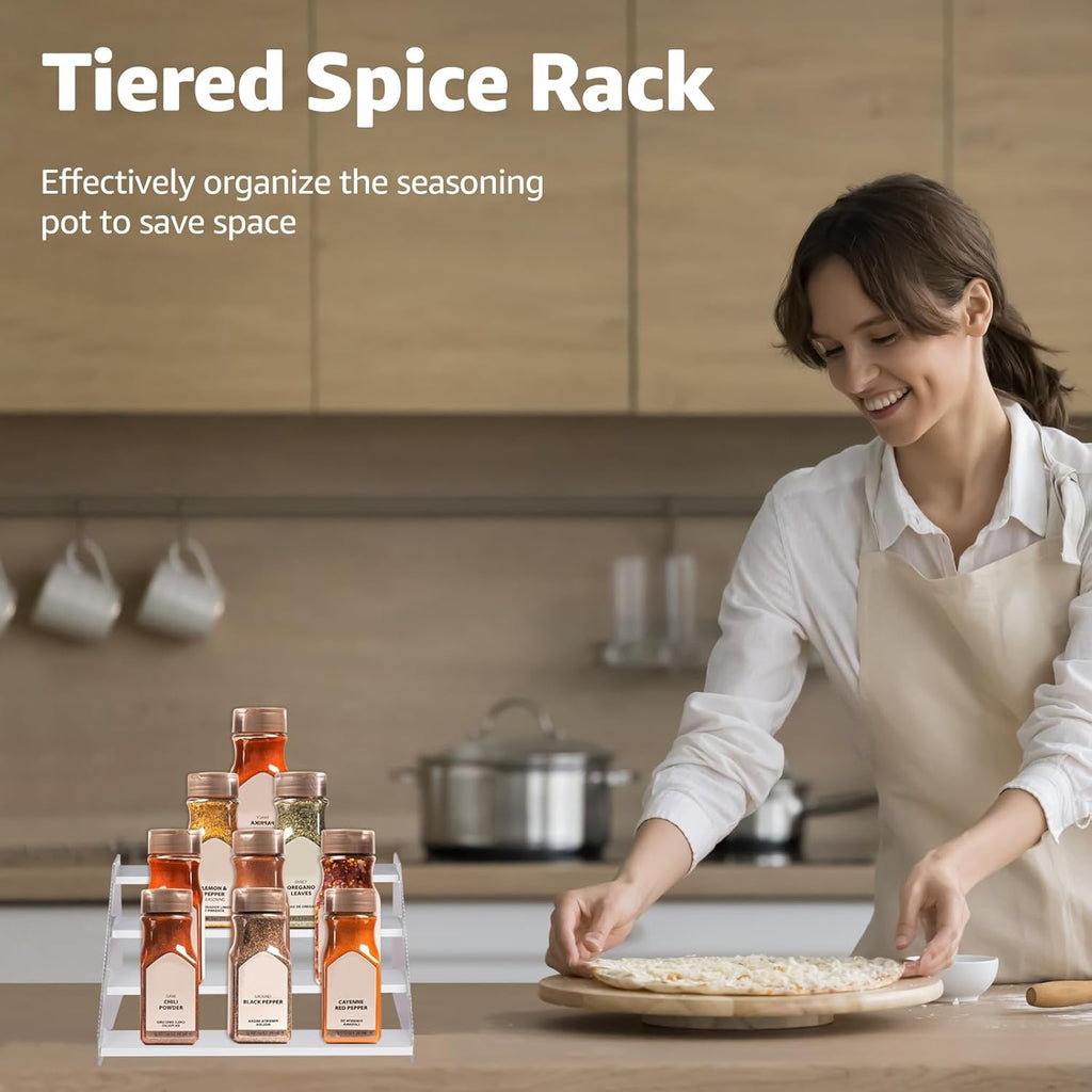 nianfeng Tiered Spice Rack, 4-Tier Spice Pantry Kitchen Cabinet Organizer, 12-Inch, Natural Wood
