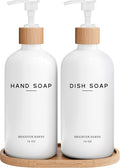 White Glass Hand and Dish Soap Dispenser Set by Brighter Barns - Kitchen Soap Dispenser Set with