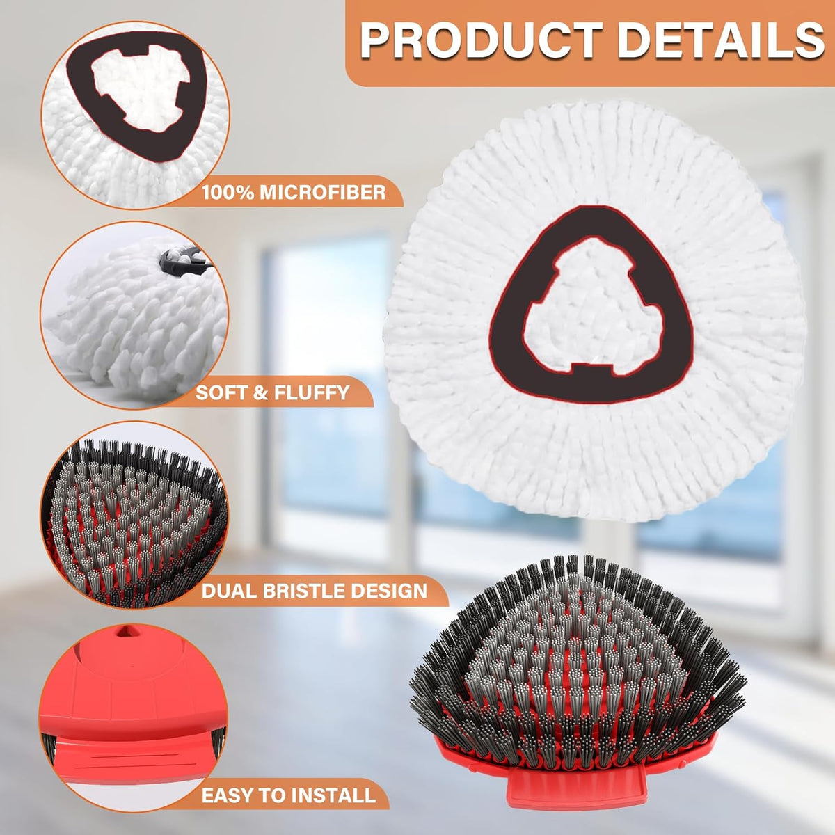 5 Pack Spin Mop Head Replacement for O Cedar EasyWring 1-Tank System,Include 4 Mop Replace Heads +