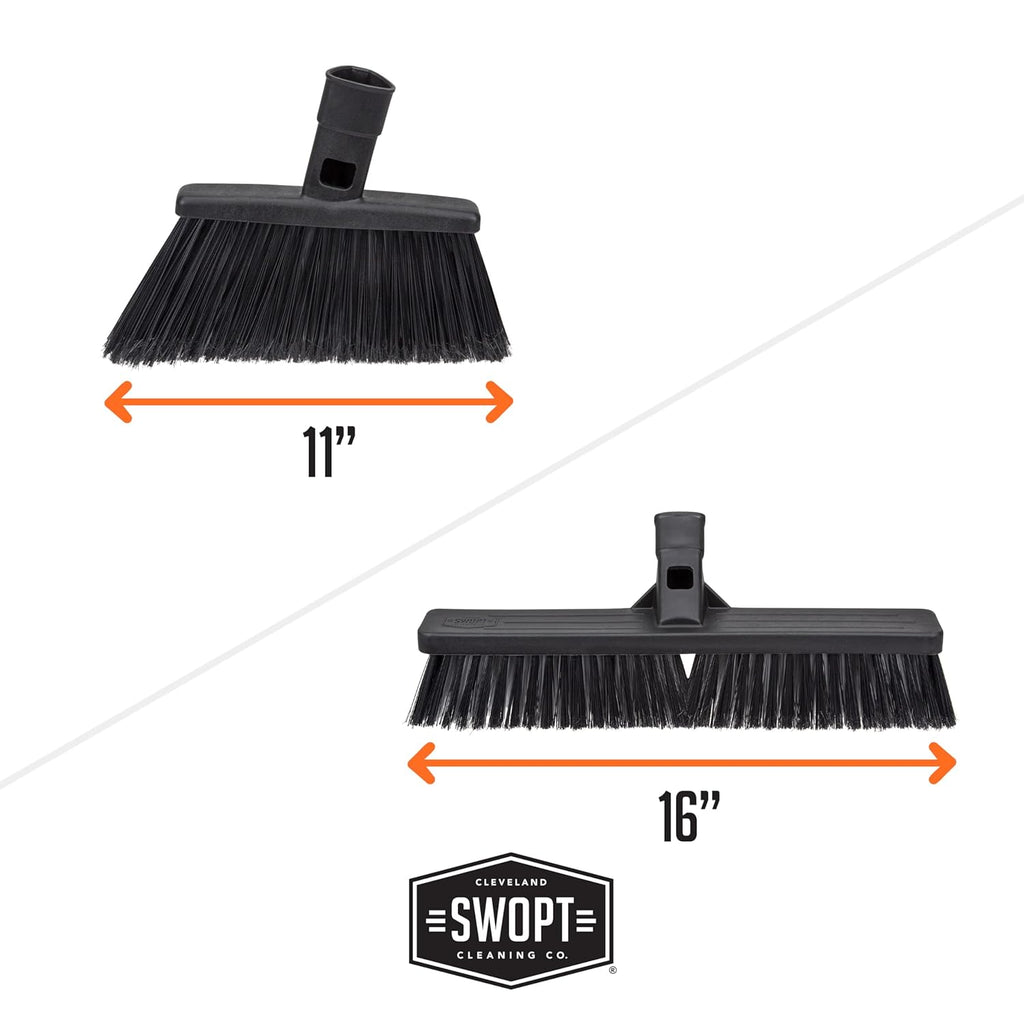 SWOPT Angled Broom Head + Push Broom Head + 17” Steel Dustpan – Multi-Surface Cleaning Kit