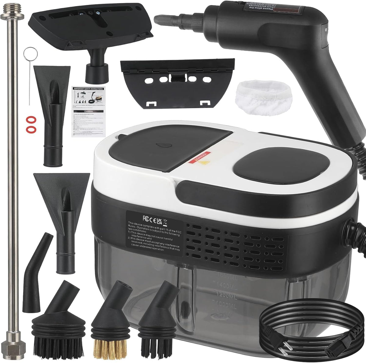 Steam Cleaner, 3-Level Adjustable Handle, 15s Heat-Up, 1.69 Quarts Tank, Portable Steamer for
