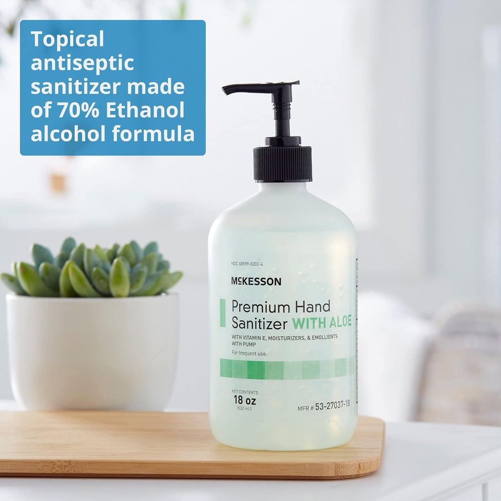 McKesson Hand Sanitizer with Aloe, 18 oz Pump Bottle [Pack of 3] - 70% Ethyl Alcohol, Spring Water