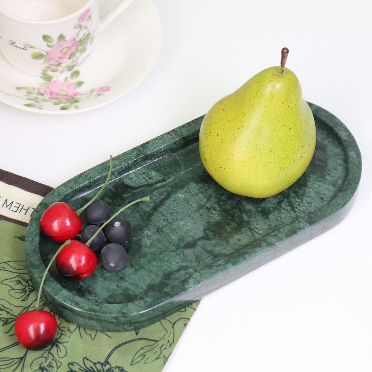 Natural Marble Tray, Oval Vanity Decorative Tray for Bathroom Counter, Countertop Stone Organizer