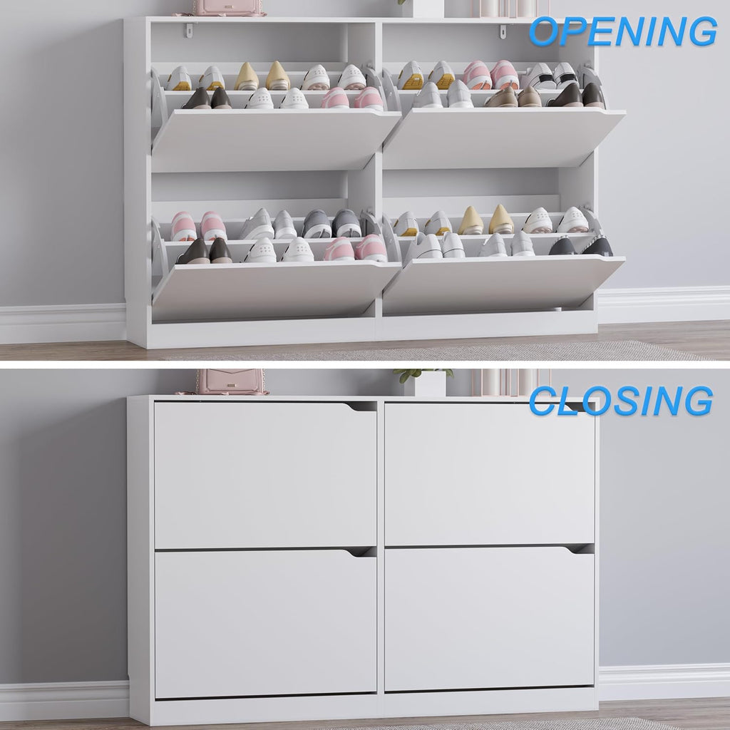 Shoe Cabinet with 4 Flip Drawers, Narrow Hidden Shoe Storage Cabinet, Slim Freestanding Shoe Rack