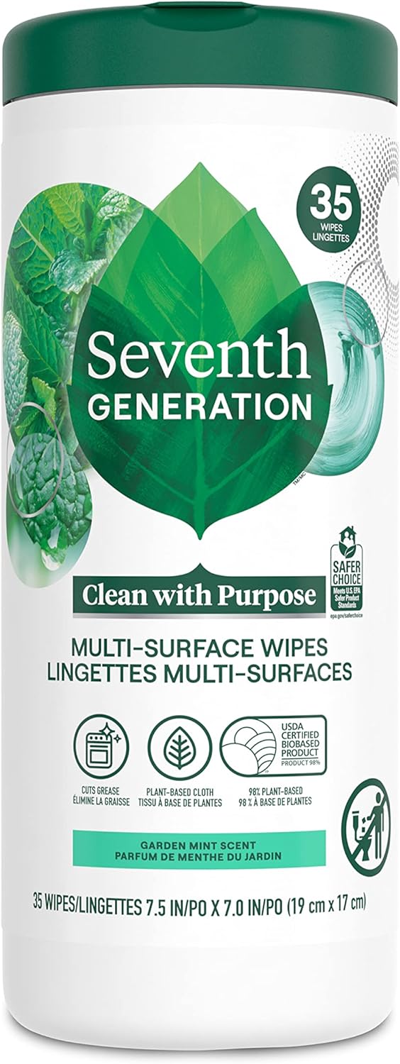 Seventh Generation Multi-Surface Cleaning Wipes, Garden Mint Scent, Cuts Grease & Grime, 35 Wipes