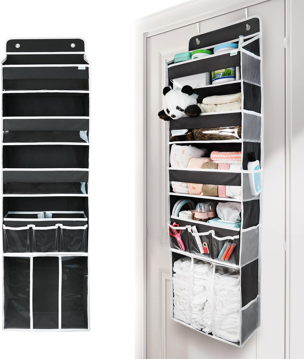 Door Hanging Storage Organizer,with 3 Bins 1 Movable Baby Diaper Caddy,1 Large capacity diaper