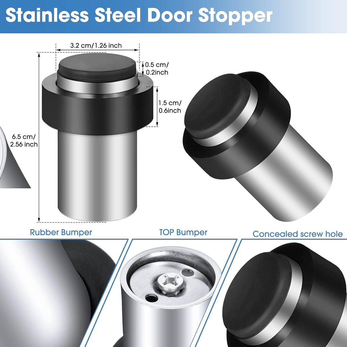 Chumia 30 Pcs Door Stopper Mounted Floor Stops Stainless Steel Cylindrical Stopper Modern